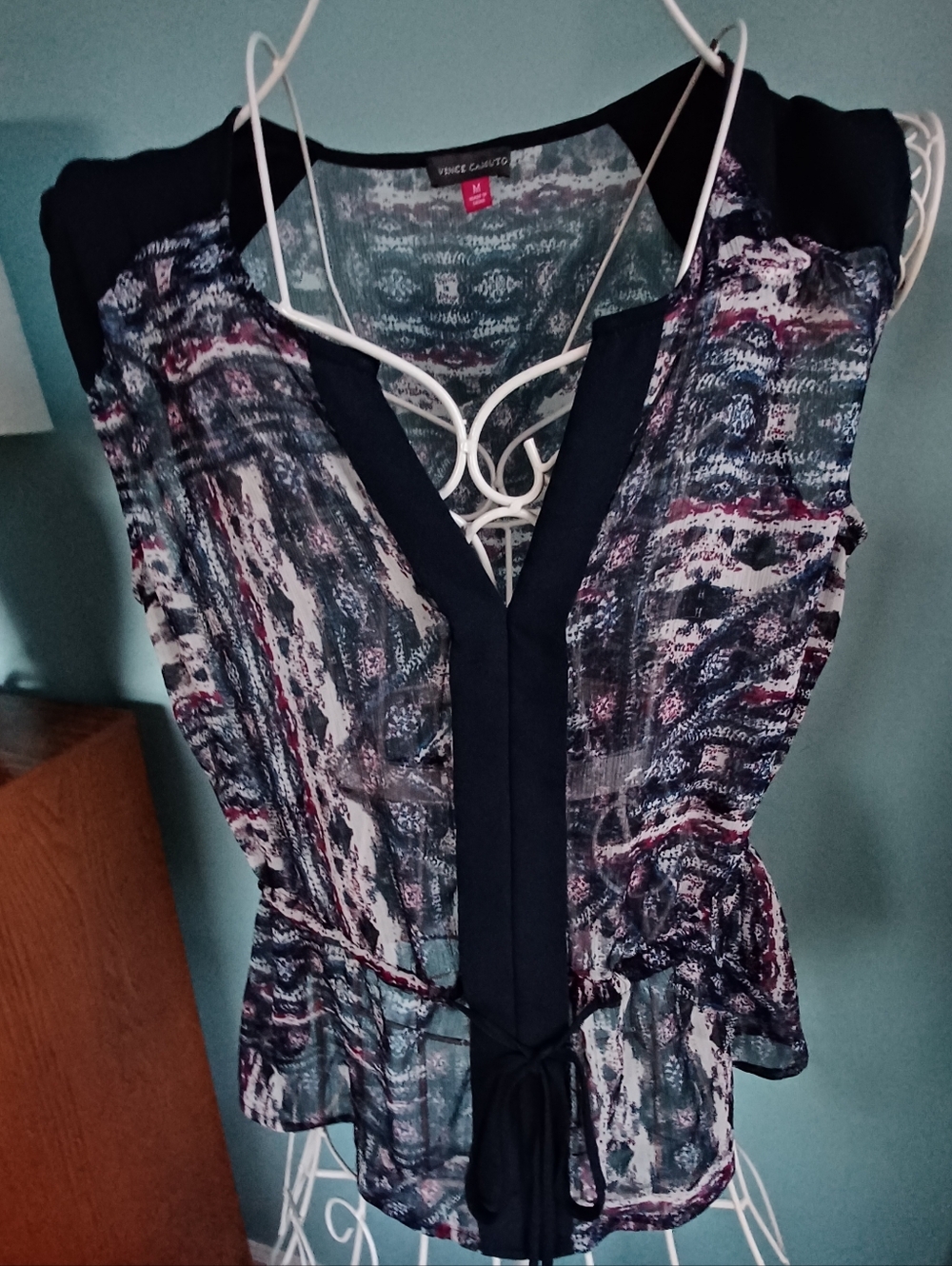 EUC Vince Camuto Sheer Sleeveless Top with Drawstring Waist - Women's Size Med.